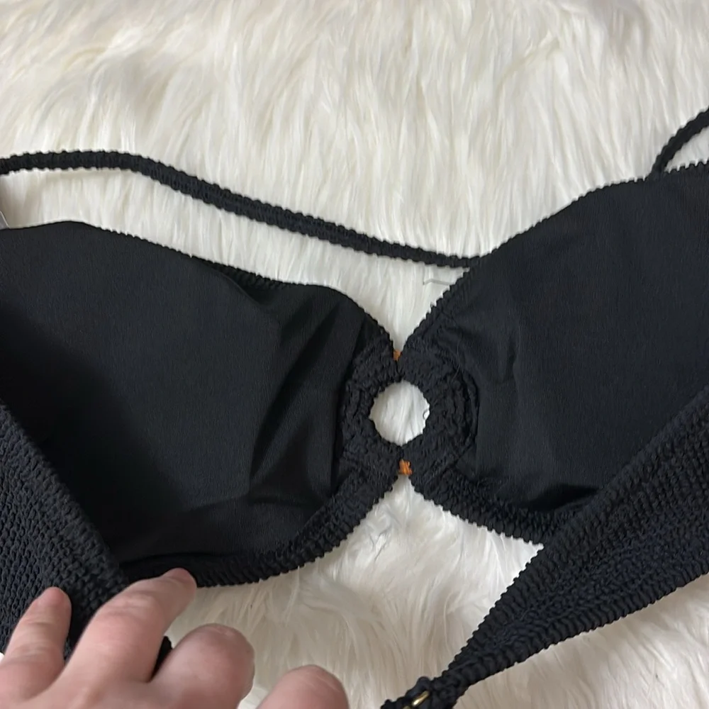 NWT J. Crew Black Heritage Textured O-Ring Bandeau Bikini Top Only Size 2X
